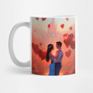 A beautiful couple with heart balloons and a fairytale castle Mug